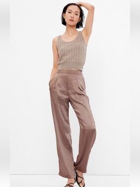 GAP High Rise Pleated Satin Trousers